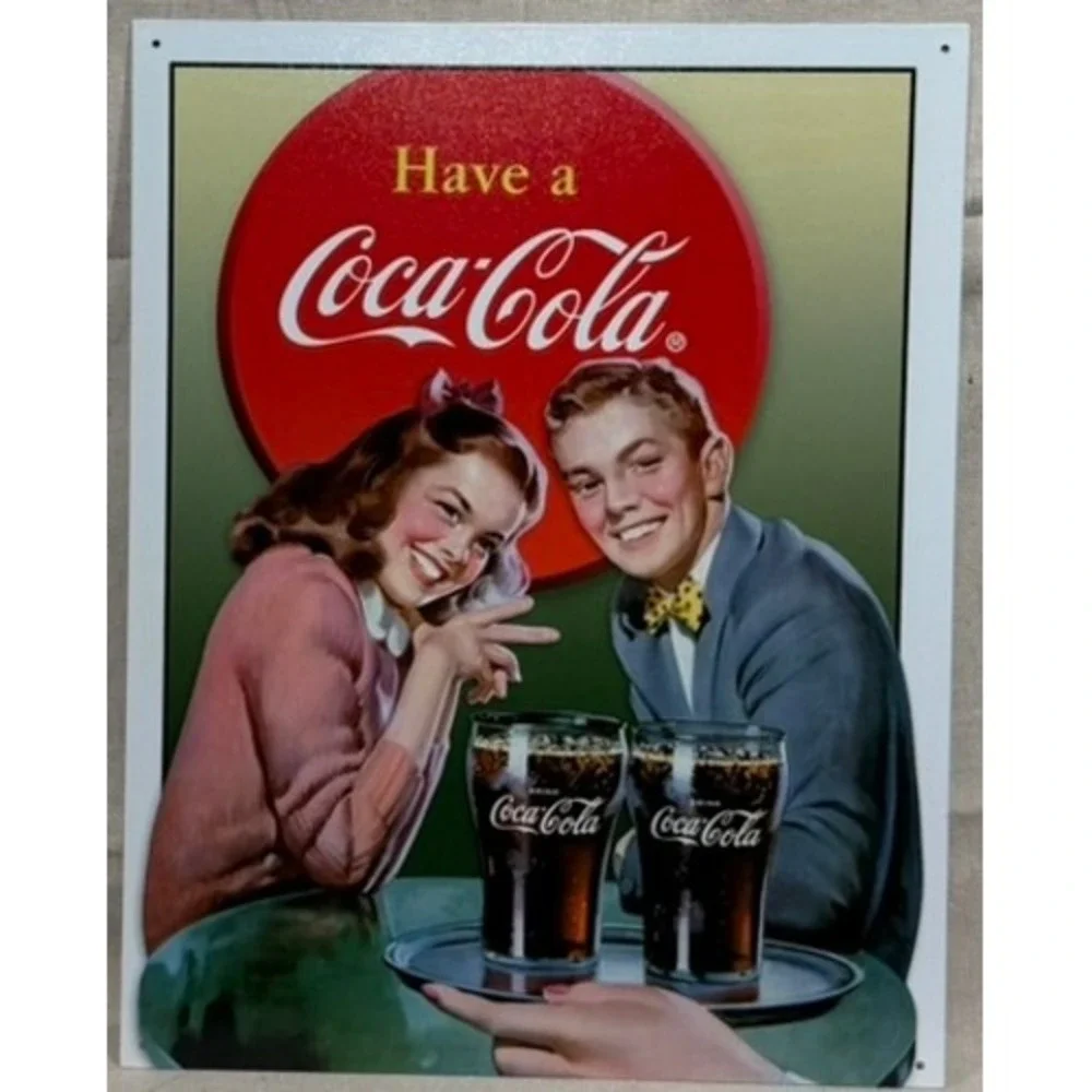 Coca-Cola Vintage Style Metal Tin Sign Retro Couple Wall Decor 16x12